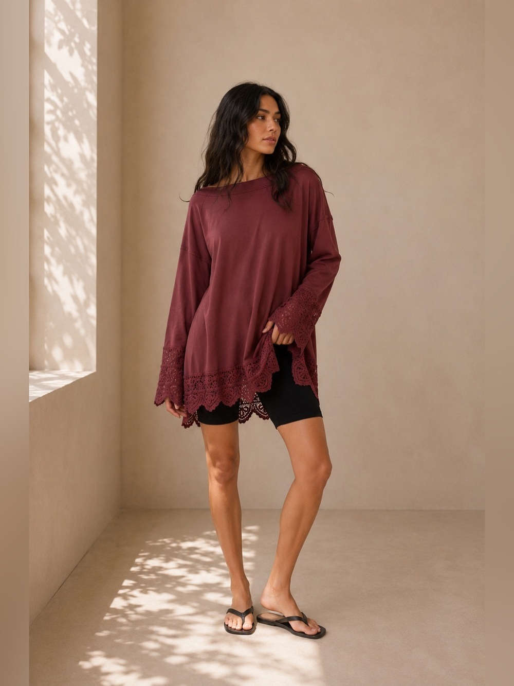 Free People Sparrow Lace Trim Tunic XS Boho Cotton Top